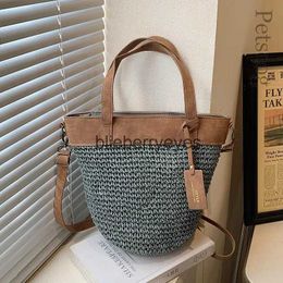 Shoulder Bags Evening Bags Summer Women Zipper Weave Straw Tote Bag 2023 Travel Beach Bags Handmade Female Bucket Crossbody Bags With Short HandleH24223