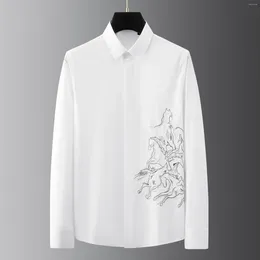 Men's Casual Shirts Symmetric Front And Rear Herd Horse Embroidery Shirt Slim Fit Youth Long Sleeved Handsome Clothing