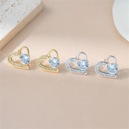 Stud Earrings First Love Shiny Zircon Heart Noble Golden Silvery Square Ear Studs For Women Girl Trendy Decorate Gentle Jewellery