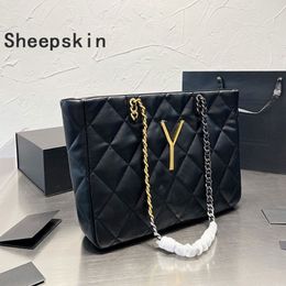 Diamond Lattice Chain Tote Bags Women Designer Handbags Shoulder Shop Bags Open Purse Genuine Leather Fashion Letter Gold Silver H267E