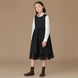 Girl Dresses Teens Girls Vest Skirt Kids Party For Eid Holiday Black Sleeveless Layered Dress 2024 Elegant Children Vintage Clothing