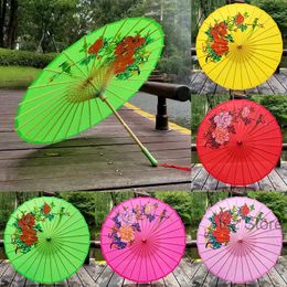 82CM Diameter Chinese Paper Umbrella Traditional Silk Fabric Craft Umbrella Wooden Handle Wedding Artificial Oil Paper Umbrellas TH1283