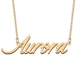 Aurora Nameplate Stainless Steel Custom Name Necklace Pendant for Women Girlfriend Gifts Children Best Friends Jewelry 18k Gold Plated