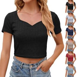 Women's T Shirts Sexy Short Sleeve Vest Fashion Strip Square Neck Top