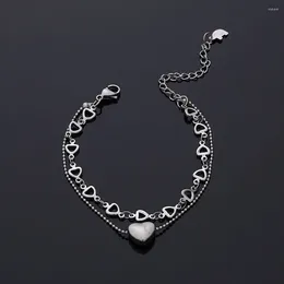 Link Bracelets 2024 Fashion Double Layer Bracelet For Women Simple Style LOVE Heart Pendant Metal Chain Bangle Girl Jewellery Wholesale