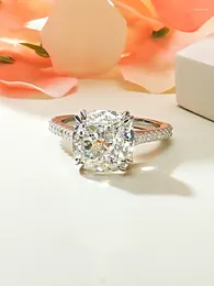 Cluster Rings Light Luxury 925 Sterling Silver Square White Diamond Ring Set With High Carbon Crushed Cut Wedding Jewellery