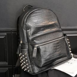 Factory direct men handbag personality rivet punk backpack crocodile pattern fashion student bag street fashions crocodiles patter235G