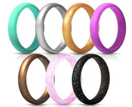 7color pack metallic sparkling Silicone Wedding Rings for Women Thin Rubber Wedding Bands Stackable Ring FDA Silicone 27mm wid8857463
