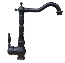 Bathroom Sink Faucets Black Oil Rubbed Brass Single Handle Lever Swivel Spout Kitchen & Vessel Basin Faucet Mixer Water Tap Anf341