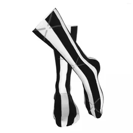 Men's Socks Black White Vertical Stripes Adult Stockings Moisture Absorbent Suitable For Sports Soft Customised Patterns