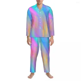 Men's Sleepwear Colourful Rainbow Pyjamas Man Multicolor Flow Cute Soft Leisure Nightwear Spring 2 Pieces Casual Oversized Pattern Home Suit