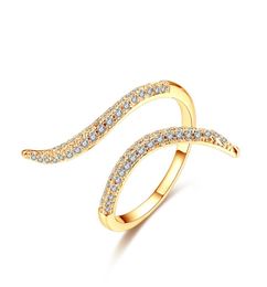 Authentic Solid 925 Sterling Silver Handset Cubic Zirconia Sshaped Ring High Quality Gold Plated 4 Color CZ Openings Ring for Wo7164468