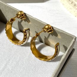Designer Famous Brand Gold Silver C Shaped Skeleton Skull Earrings For Women Punk Rock Halloween Luxury Jewelry Trend