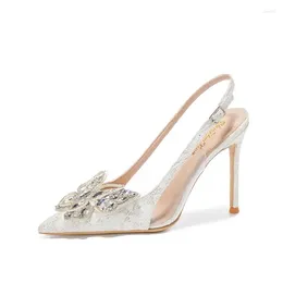 Dress Shoes Size 33-41 Summer White Wedding Stiletto Heel Pointed Toe Sandals Crystal Rhinestone Bow Fashion Bridal High Heels