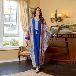 Ethnic Clothing Women Floral Print Batwing Sleeve Loose Maxi Dress Eid Mubarak Djellaba Ramadan Jalabiya Dubai Abaya Turkey Kaftan Islamic