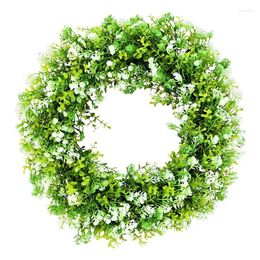 Decorative Flowers Artificial Baby's Breath Flower Wreath Welcome Front Door For Spring Summer Wall Window Backdrop Hanging Decor