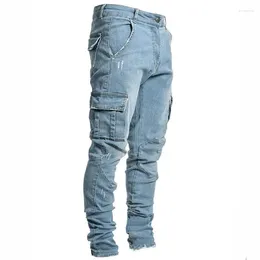 Jeans da uomo y2k maschi pantaloni lavano a colori solidi multipocchi denim a metà vita cargo plus size alla moda pantaloni casual techwear maschi