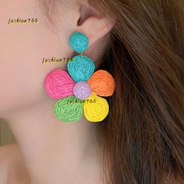 Colorful Woven Cord Flower Summer Youth Style Ear Pendant Fashion Versatile Girls Stud Cute Women Perfect Gift Boutique Earrings 2024