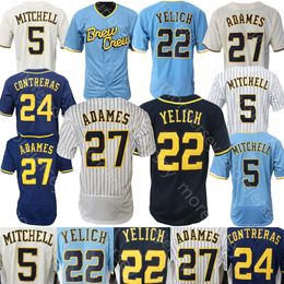 Baseballtrikot Yelich Jackson Chourio Willy Adames Brice Turang Jeferson Quero Garrett Mitchell Joey Ortiz William Contreras Yount Jones Sanchez Misiorowski