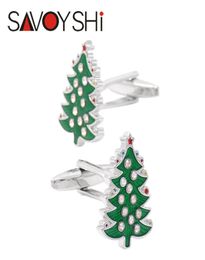 SAVOYSHI Cufflinks for Mens Christmas Tree High Quality Enamel Cuff Bottons Crystal Cufflinks Party Gift Brand Jewelry7637530