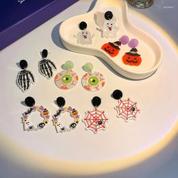 Stud Earrings Halloween Fashion Trend Cool Funny Pumpkin Head Ghost Spider Web Cartoon Pattern Earring Women Exaggerated Party Jewellery Gif