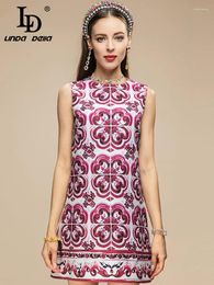 Casual Dresses LD LINDA DELLA Fashion Runway 2024 Summer Mini Dress Women's Print Vintage Sleeveless Tank Short