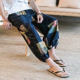 Pants Summer Men's Beach Style Thai Lantern Pants Wide Leg Pants Drawstring Elastic Waist Totem Printing Long Pants Trousers