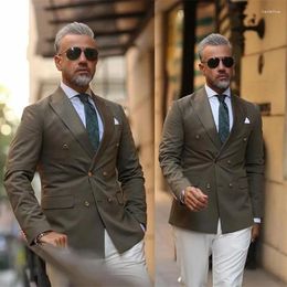 Men's Suits & Blazers 2-piece Dark Grey Coat White Pant Wedding Handsome Custom Made Tuxedos Party Formal Business Peaked Lazer
