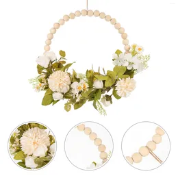 Decorative Flowers Faux Wood Bead Garland Wreaths For Indoors Wooden Wall Hanging Vintage Sign Ornament Pendant Simulation Plant