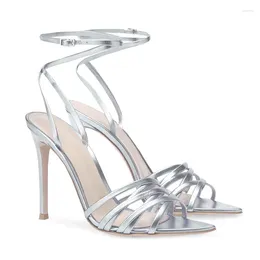 Dress Shoes Est Women Fashion Open Toe Sandal Silver Patent Leather Thin Heel Gladiator Sandals Strap Cross High 34-45