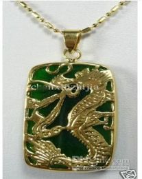 Whole Beautiful 18k GP green jade Men039s Women039s dragon pendent Necklace2888933