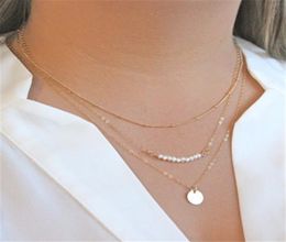 Fashion Layer Necklaces Gold Filled Sliver Round Peal Necklace Necklace Dainty Beaded Satellite Chain Bijoux Collare3642800