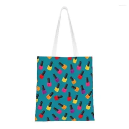 Shopping Bags Fashion Pretty Nail Polish Bottles Tote Recycling Manicurist Manicure Canvas Groceries Shoulder Shopper Bag