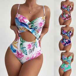 Women's Swimwear Hollow Push Up Floral Print Underwire Slimming Bikini Swimsuit Gold