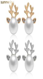 high quality reindeer pearl christmas earrings for kids women rhinestone inlay lovely stud earrings christmas Jewellery gift7246405