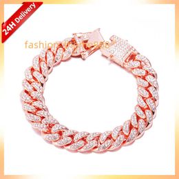 HOVANCI 2021 Simple 12mm Cz Cubic Cuban Link Chain Bracelet Rose Gold Miami Cubic Zirconia Bracelet For Women