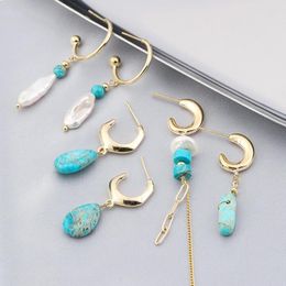 Dangle Earrings Vintage Boho Ethnic Hoop For Women Natural Stone Pearl Geometric Circle Hoops Huggie Jewellery Gifts