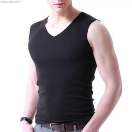 Men's Tank Tops Mens Summer Seamless Elasticity Tank Top Comfortable Vest Undershirt Sleeveless V Neck Soft Solid Vest New Fashion Casual TopsL2402