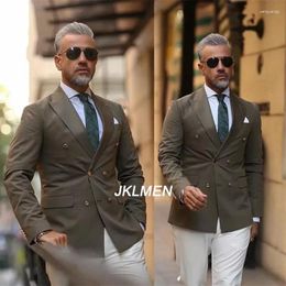 Men's Suits Men Suit Blazer 2PCS Dark Grey Coat White Pant Wedding Handsome Custom Made Tuxedos Party Formal Business Peaked Lapel