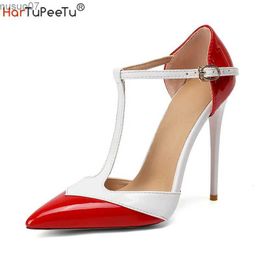 Sandals Stiletto Sandals Women Plus Size 34-47 High Heels 2024 Sexy Colour Block Sparkling Patent Leather Summer Pointed Toe ShoesL2402