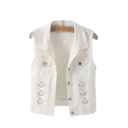 Women's Vests 2024 White Denim Vest Women Jeans Veste Female Casual Sleeveless Jacket Single-breasted Pocket Waistcoat Gilet S-5XL