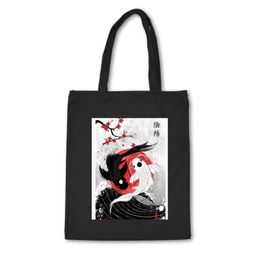 Shopping Bags Japanese Style Canvas Bag Cotton High Quality Black Unisex Handbag With Fish Print Custom Cloth Bolsas De Mano326z