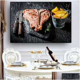 Paintings Knife And Fork Meat Vegetable Kitchen Canvas Painting Cuadros Scandinavian Posters Prints Wall Art Food Picture Living Room Dhctl