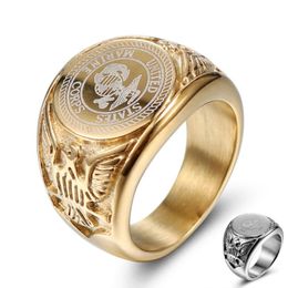 8 9 10 11 12 13 Stainless Steel Men Carving Eagle Ring US Navy Punk Finger Jewellery Gold Silver Male Waterproof Oxidation Resistan215n