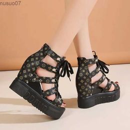 Sandals Large 42 Summer Sandals with Ultra-high Wedges and Cool Boots Fish mouth Stars Chinese Fashion Platform Muffins women #039L2402