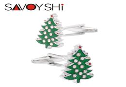 SAVOYSHI Cufflinks for Mens Christmas Tree High Quality Enamel Cuff Bottons Crystal Cufflinks Party Gift Brand Jewelry9546022