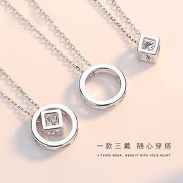 Pure Silver Rubiks Cube Necklace for Women Simple Japanese and Korean Nonsense Versatile and Elegant Unique Design Collar Chain Womens Day Gift