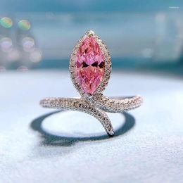 Cluster Rings Spring Qiaoer 18K Gold Plated 925 Sterling Silver 5 10MM Marquise Cut Pink High Carbon Diamond Gemstone Jewellery Ring For Women