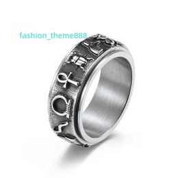 High Quality 8mm Stainless Steel Spinner Ring Fidget Stress Relieving Anxiety Ancient Egyptian Rune Rotatable Rings for Men