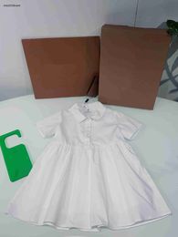 New girl dress Pure white baby Pleated skirt Size 100-140 kids designer clothes Back logo print Short sleeve child frock 24Feb20